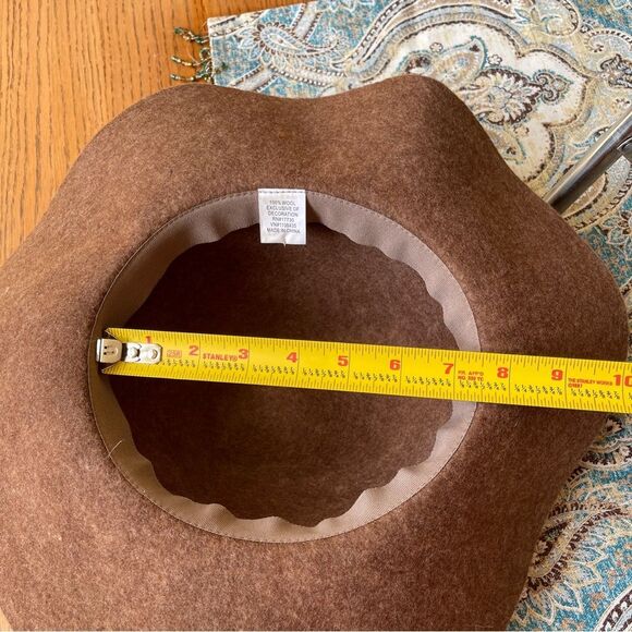 Wool felted brown wide brim hat with leather trim  7.5” across inside main image 7